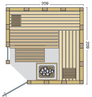 Sauna Urban 209x209x200cm mit Eckeinstieg und Fensterelement