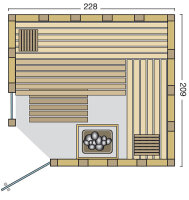 Sauna Urban 228x209x200cm mit Eckeinstieg und Fensterelement